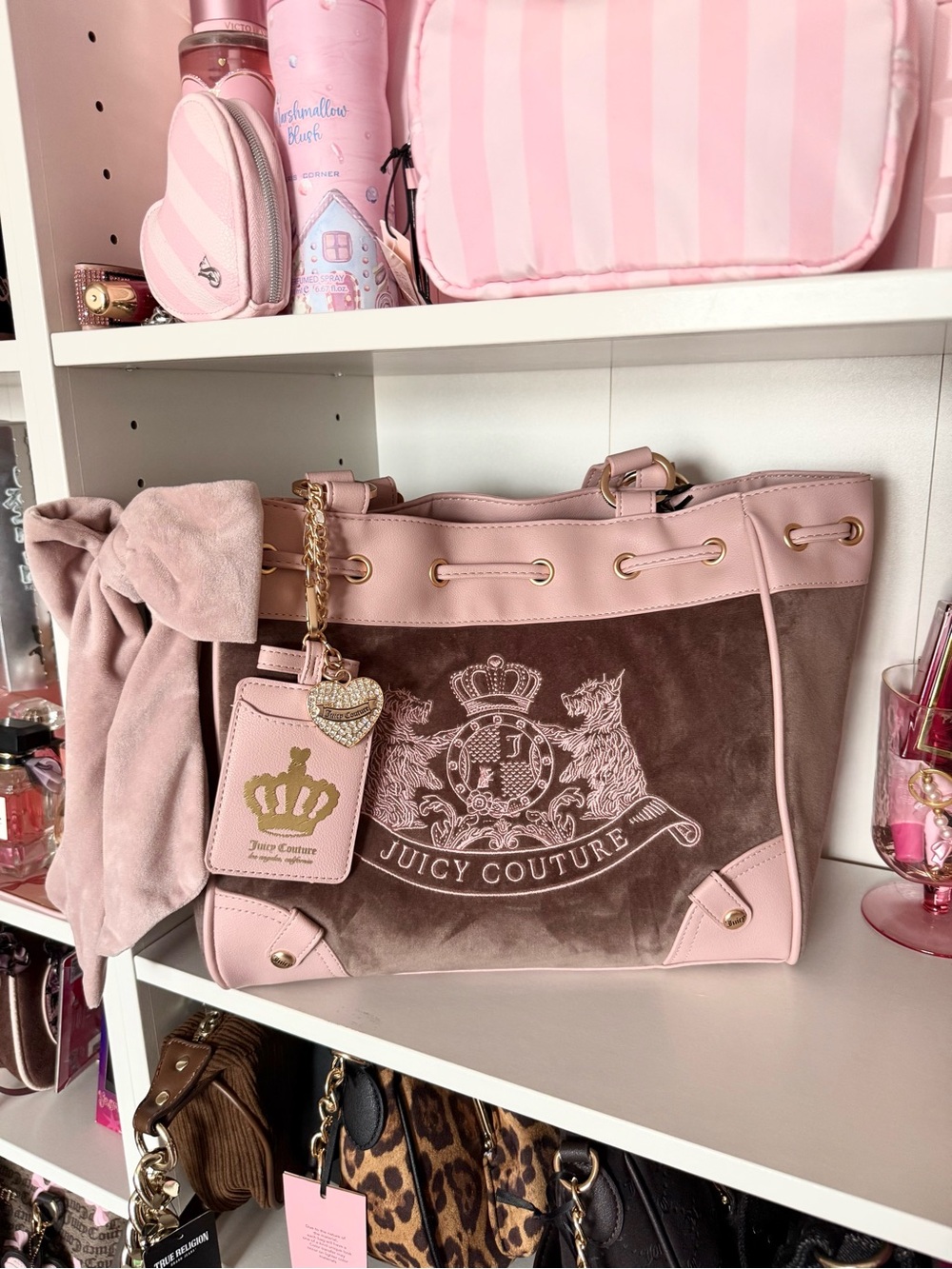 Juicy Couture “Classic Scottie Dogs”Daydreamer Suede Tote with Gold Hardware